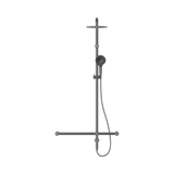 An image of Nero Tapware Mecca Care 32mm T Bar Grab Rail 1100x750mm Twin Shower Set Gun Metal
