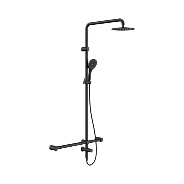 An image of Nero Tapware Mecca Care 32mm T Bar Grab Rail 1100x750mm Twin Shower Set Matte Black