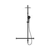 An image of Nero Tapware Mecca Care 32mm T Bar Grab Rail 1100x750mm Twin Shower Set Matte Black