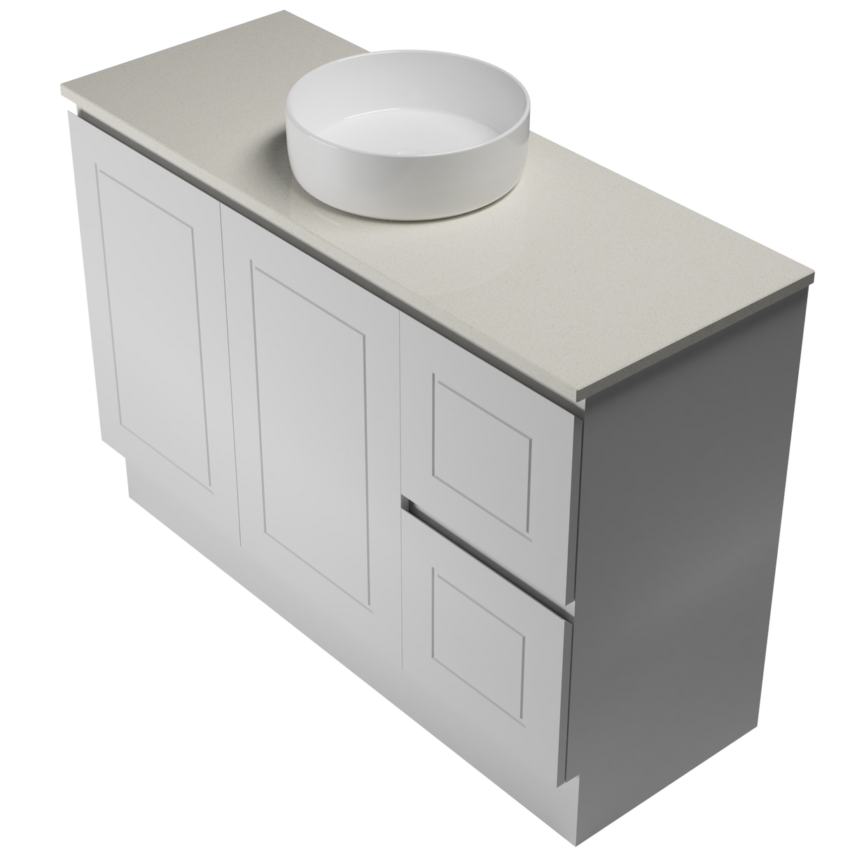 Nevada Classic Vanity 1200mm Centre White Gloss Above Counter Basin SilkSurface Top Floor standing (NVC-V-1200-C-SSA-F)