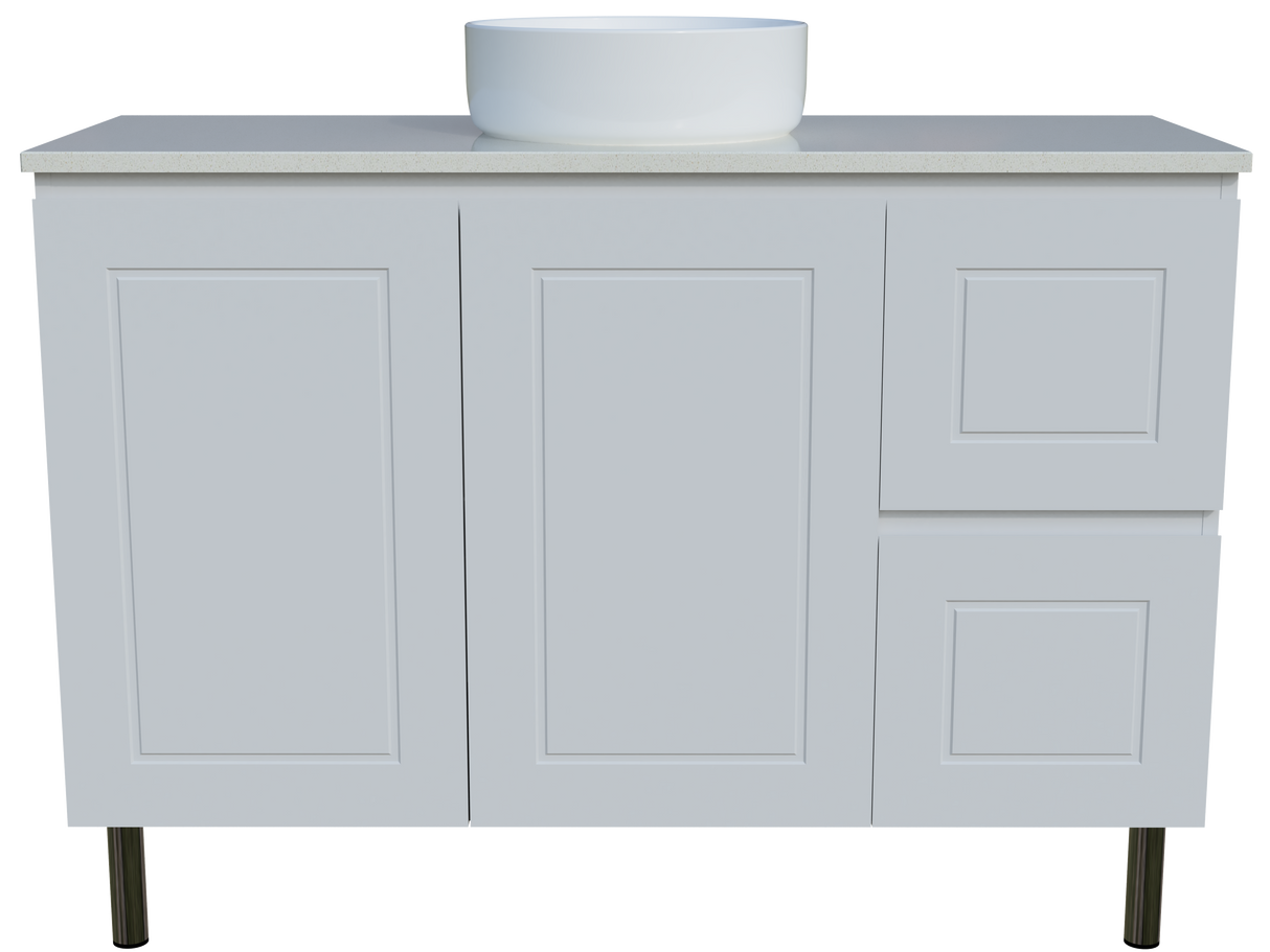 Nevada Classic Vanity 1200mm Centre White Gloss Above Counter Basin SilkSurface Top On Legs (NVC-V-1200-C-SSA-L)
