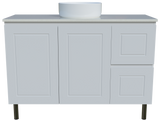 Nevada Classic Vanity 1200mm Centre White Gloss Above Counter Basin SilkSurface Top On Legs (NVC-V-1200-C-SSA-L)