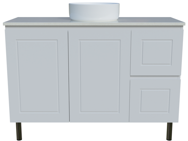 Nevada Classic Vanity 1200mm Centre White Gloss Above Counter Basin SilkSurface Top On Legs (NVC-V-1200-C-SSA-L)