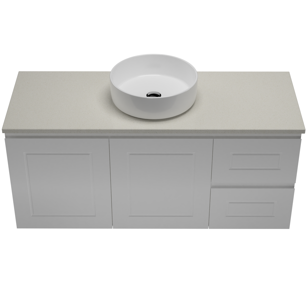 Nevada Classic Vanity 1200mm Centre White Gloss Above Counter Basin SilkSurface Top Wall hung (NVC-V-1200-C-SSA-W)