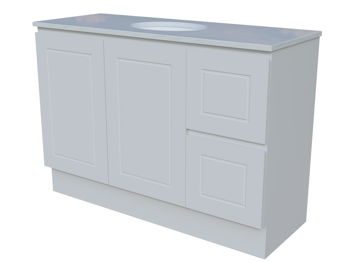 Nevada Classic Vanity 1200mm Centre White Gloss Under Counter Basin SilkSurface Top Floor standing (NVC-V-1200-C-SSU-F)