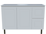 Nevada Classic Vanity 1200mm Centre White Gloss Under Counter Basin SilkSurface Top On Legs (NVC-V-1200-C-SSU-L)