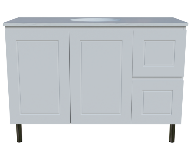 Nevada Classic Vanity 1200mm Centre White Gloss Under Counter Basin SilkSurface Top On Legs (NVC-V-1200-C-SSU-L)