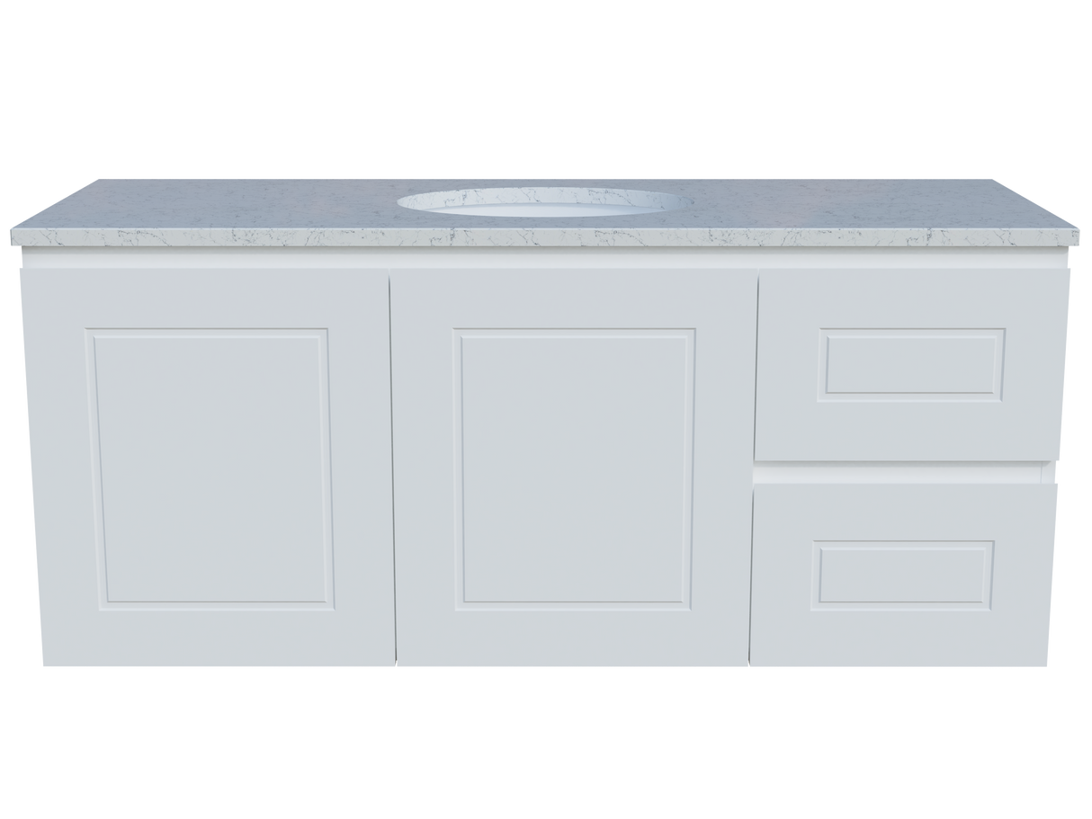 Nevada Classic Vanity 1200mm Centre White Gloss Under Counter Basin SilkSurface Top Wall hung (NVC-V-1200-C-SSU-W)
