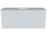 Nevada Classic Vanity 1200mm Centre White Gloss Under Counter Basin SilkSurface Top Wall hung (NVC-V-1200-C-SSU-W)