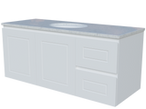 Nevada Classic Vanity 1200mm Centre White Gloss Under Counter Basin SilkSurface Top Wall hung (NVC-V-1200-C-SSU-W)