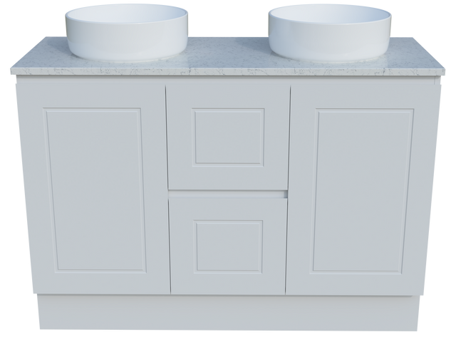 Nevada Classic Vanity 1200mm Double White Gloss Above Counter Basins SilkSurface Top Floor standing (NVC-V-1200-D-SSA-F)