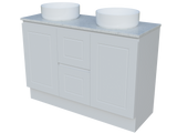 Nevada Classic Vanity 1200mm Double White Gloss Above Counter Basins SilkSurface Top Floor standing (NVC-V-1200-D-SSA-F)