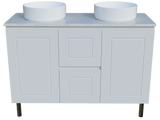 Nevada Classic Vanity 1200mm Double White Gloss Above Counter Basins SilkSurface Top On Legs (NVC-V-1200-D-SSA-L)