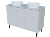 Nevada Classic Vanity 1200mm Double White Gloss Above Counter Basins SilkSurface Top On Legs (NVC-V-1200-D-SSA-L)