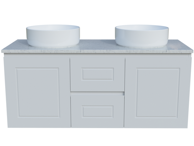 Nevada Classic Vanity 1200mm Double White Gloss Above Counter Basins SilkSurface Top Wall hung (NVC-V-1200-D-SSA-W)