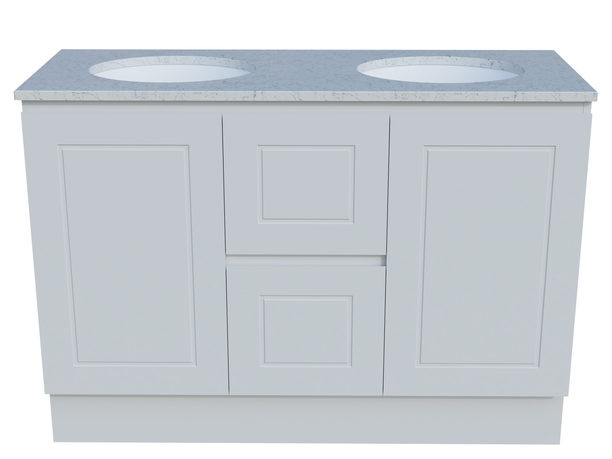 Nevada Classic Vanity 1200mm Double White Gloss Under Counter Basins SilkSurface Top Floor standing (NVC-V-1200-D-SSU-F)