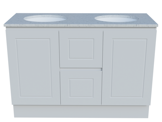 Nevada Classic Vanity 1200mm Double White Gloss Under Counter Basins SilkSurface Top Floor standing (NVC-V-1200-D-SSU-F)