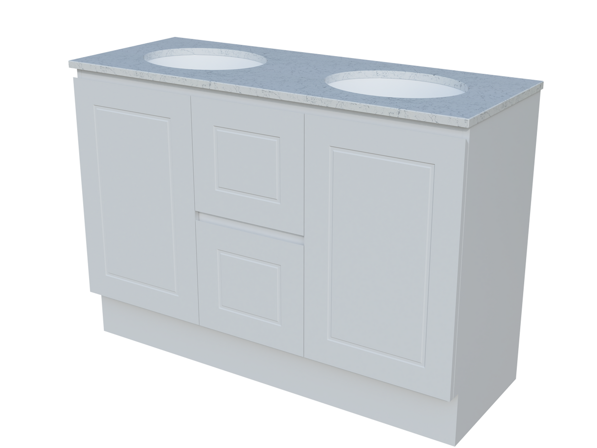 Nevada Classic Vanity 1200mm Double White Gloss Under Counter Basins SilkSurface Top Floor standing (NVC-V-1200-D-SSU-F)