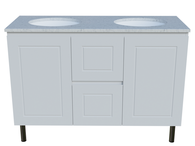 Nevada Classic Vanity 1200mm Double White Gloss Under Counter Basins SilkSurface Top On Legs (NVC-V-1200-D-SSU-L)