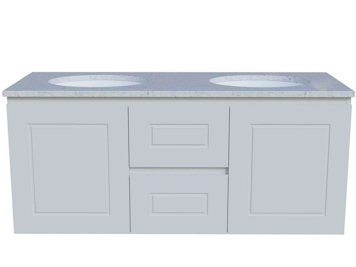 Nevada Classic Vanity 1200mm Double White Gloss Under Counter Basins SilkSurface Top Wall hung (NVC-V-1200-D-SSU-W)