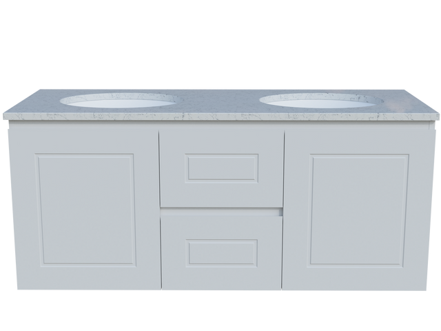 Nevada Classic Vanity 1200mm Double White Gloss Under Counter Basins SilkSurface Top Wall hung (NVC-V-1200-D-SSU-W)