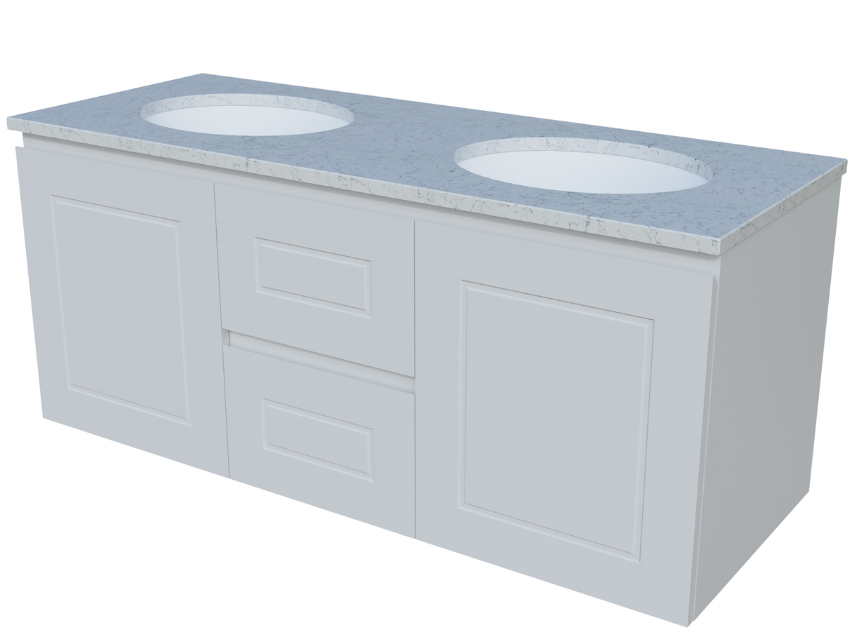 Nevada Classic Vanity 1200mm Double White Gloss Under Counter Basins SilkSurface Top Wall hung (NVC-V-1200-D-SSU-W)