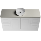 Nevada Classic Vanity 1500mm Centre White Gloss Above Counter Basin SilkSurface Top Floor standing (NVC-V-1500-C-SSA-F)