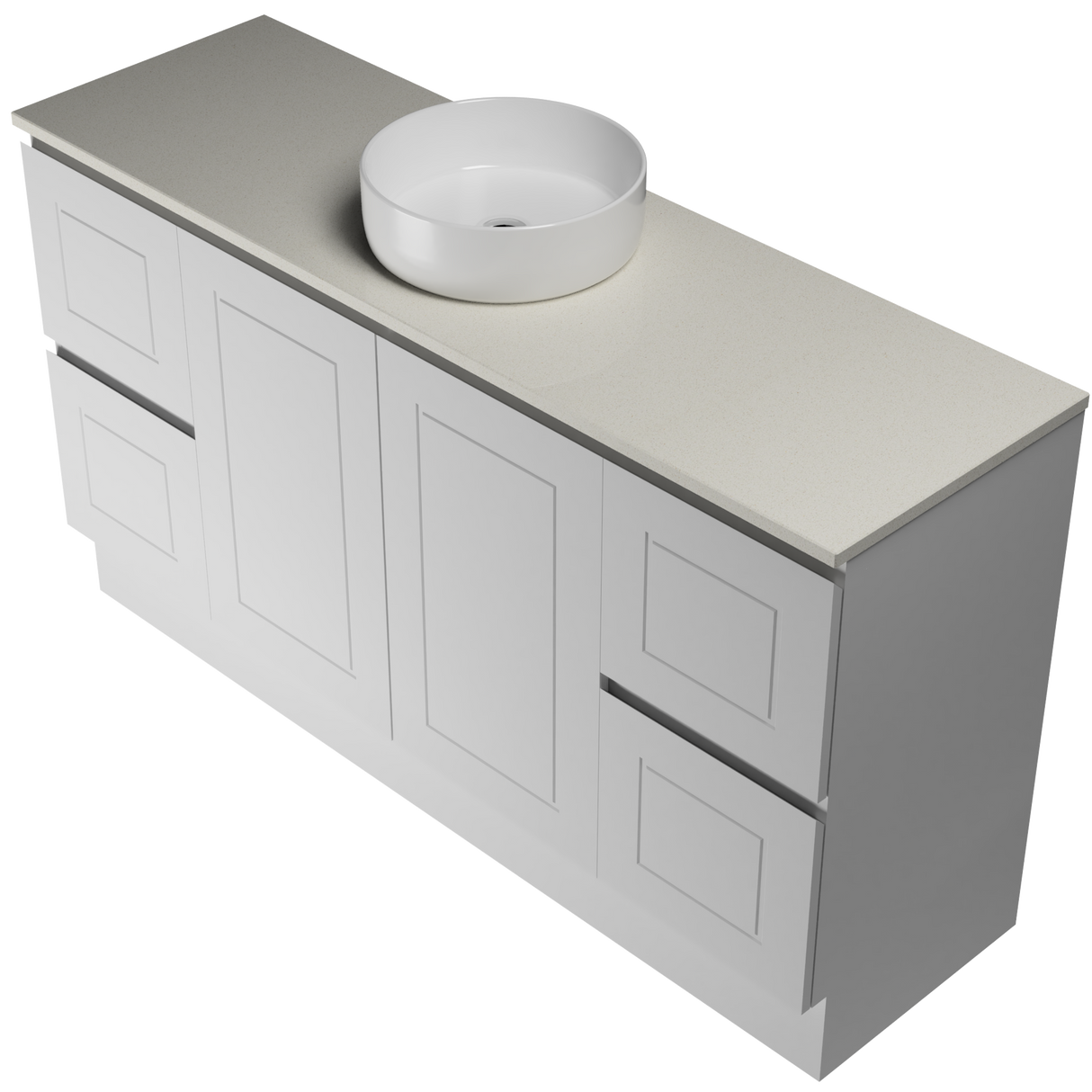Nevada Classic Vanity 1500mm Centre White Gloss Above Counter Basin SilkSurface Top Floor standing (NVC-V-1500-C-SSA-F)
