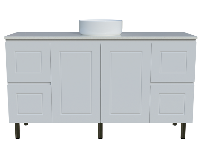 Nevada Classic Vanity 1500mm Centre White Gloss Above Counter Basin SilkSurface Top On Legs (NVC-V-1500-C-SSA-L)