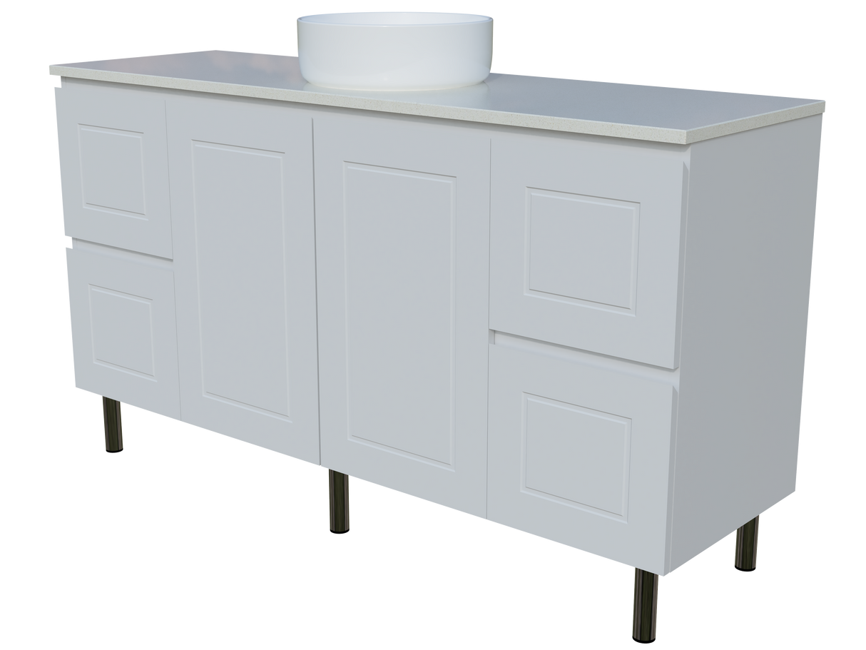 Nevada Classic Vanity 1500mm Centre White Gloss Above Counter Basin SilkSurface Top On Legs (NVC-V-1500-C-SSA-L)