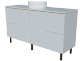 Nevada Classic Vanity 1500mm Centre White Gloss Above Counter Basin SilkSurface Top On Legs (NVC-V-1500-C-SSA-L)