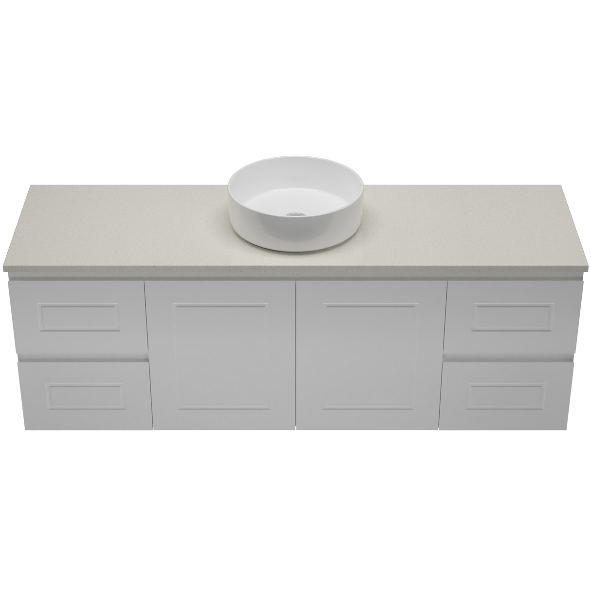 Nevada Classic Vanity 1500mm Centre White Gloss Above Counter Basin SilkSurface Top Wall hung (NVC-V-1500-C-SSA-W)