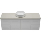 Nevada Classic Vanity 1500mm Centre White Gloss Above Counter Basin SilkSurface Top Wall hung (NVC-V-1500-C-SSA-W)
