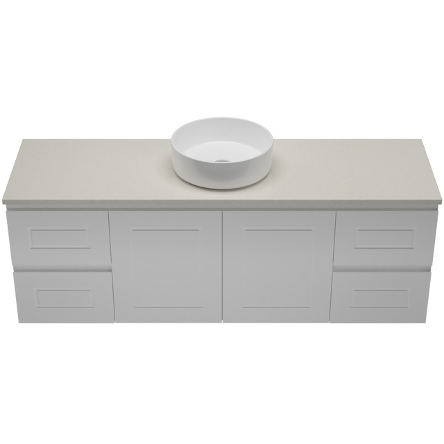 Nevada Classic Vanity 1500mm Centre White Gloss Above Counter Basin SilkSurface Top Wall hung (NVC-V-1500-C-SSA-W)