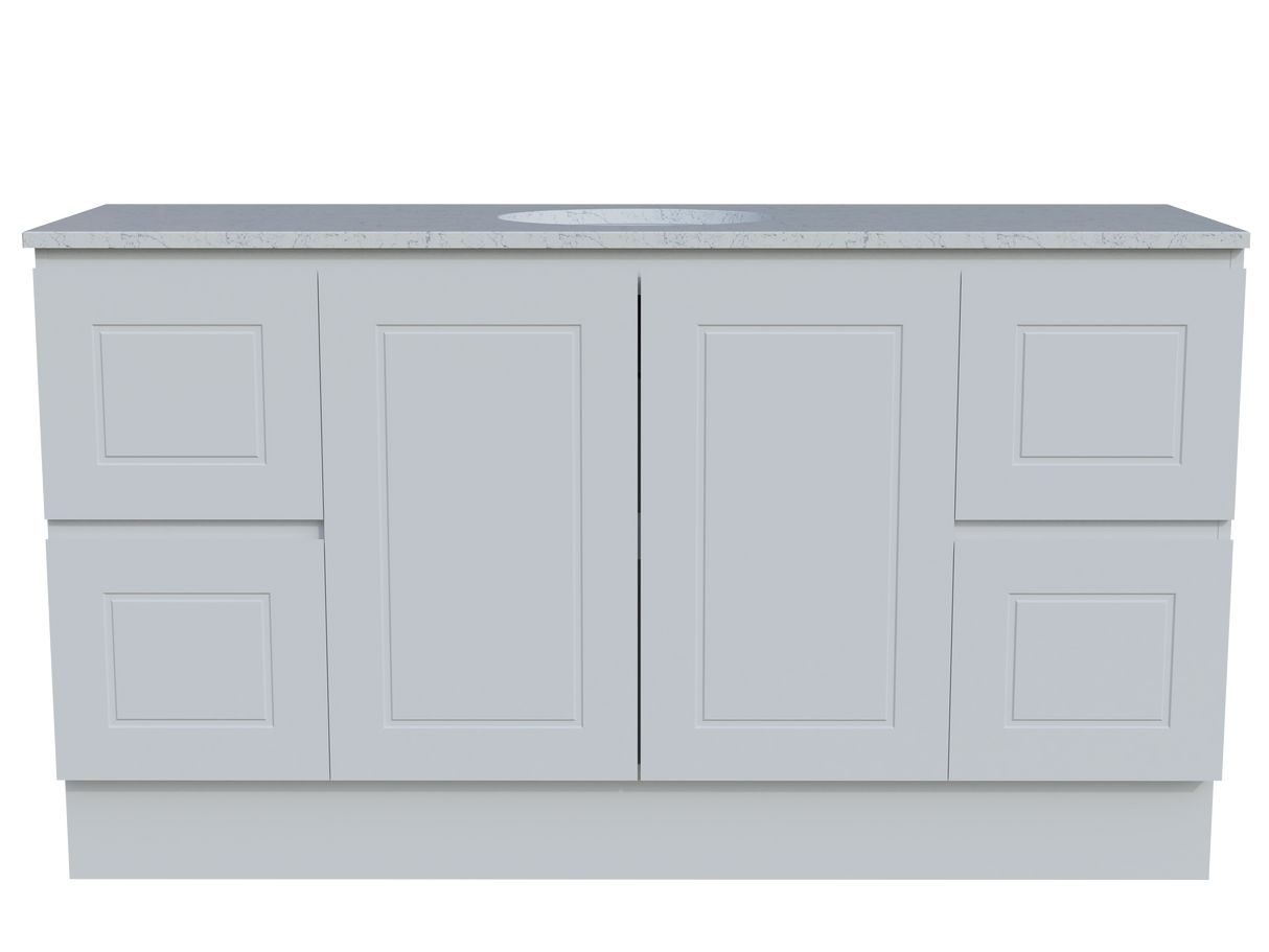 Nevada Classic Vanity 1500mm Centre White Gloss Under Counter Basin SilkSurface Top Floor standing (NVC-V-1500-C-SSU-F)