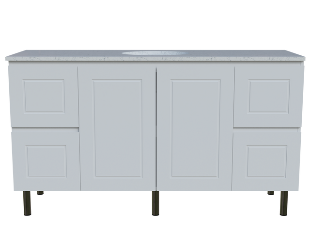 Nevada Classic Vanity 1500mm Centre White Gloss Under Counter Basin SilkSurface Top On Legs (NVC-V-1500-C-SSU-L)