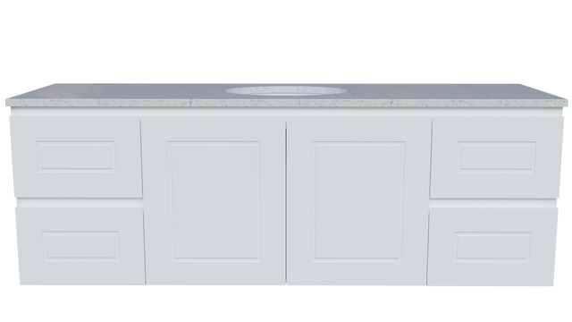 Nevada Classic Vanity 1500mm Centre White Gloss Under Counter Basin SilkSurface Top Wall hung (NVC-V-1500-C-SSU-W)