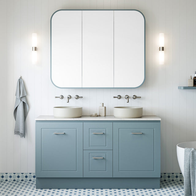 Nevada Classic Vanity 1500mm Double White Gloss Above Counter Basins SilkSurface Top Floor standing (NVC-V-1500-D-SSA-F)