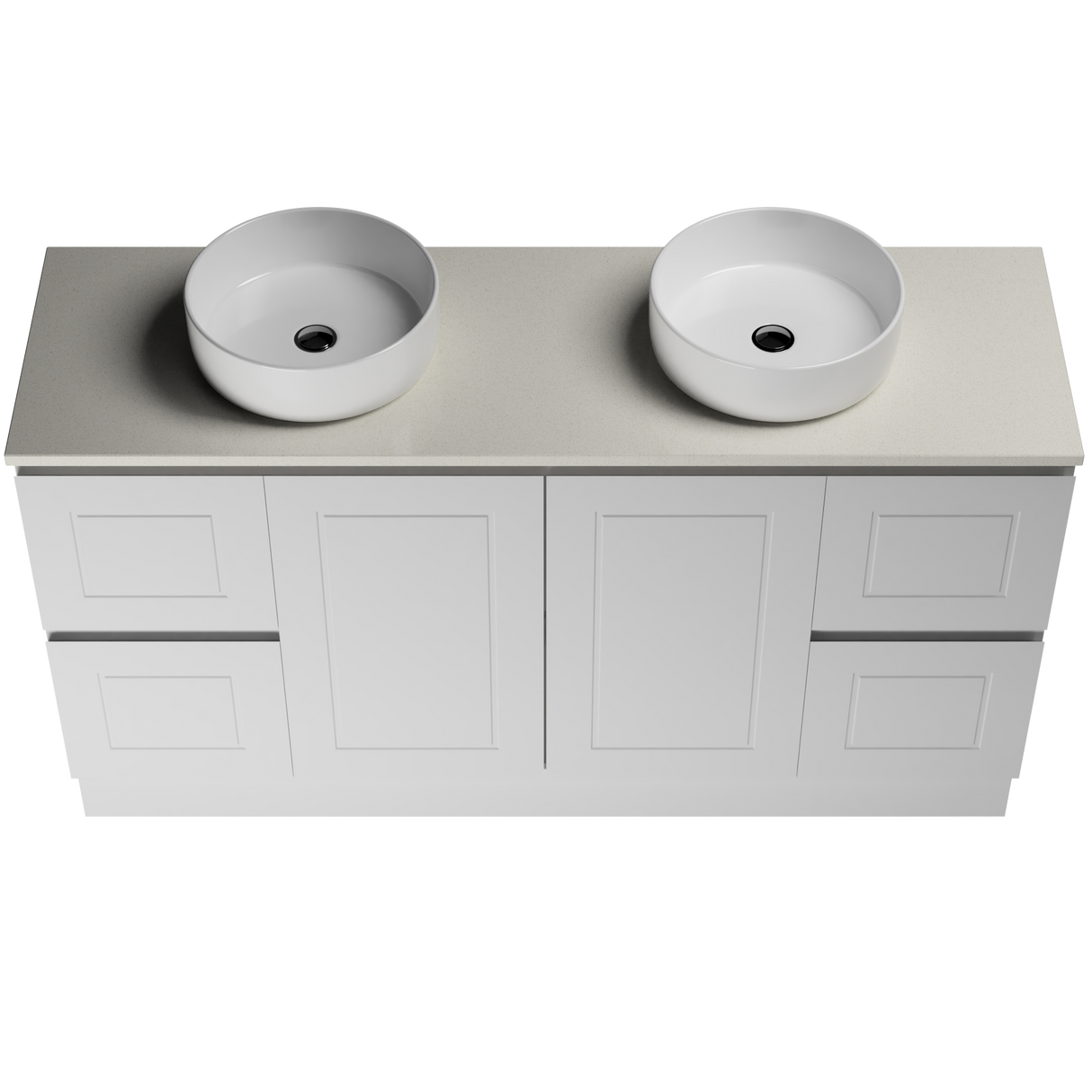 Nevada Classic Vanity 1500mm Double White Gloss Above Counter Basins SilkSurface Top Floor standing (NVC-V-1500-D-SSA-F)