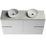 Nevada Classic Vanity 1500mm Double White Gloss Above Counter Basins SilkSurface Top Floor standing (NVC-V-1500-D-SSA-F)