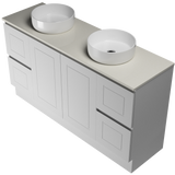 Nevada Classic Vanity 1500mm Double White Gloss Above Counter Basins SilkSurface Top Floor standing (NVC-V-1500-D-SSA-F)