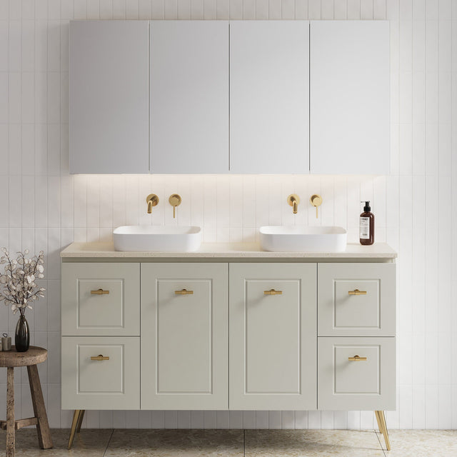 Nevada Classic Vanity 1500mm Double White Gloss Above Counter Basins SilkSurface Top On Legs (NVC-V-1500-D-SSA-L)