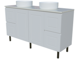 Nevada Classic Vanity 1500mm Double White Gloss Above Counter Basins SilkSurface Top On Legs (NVC-V-1500-D-SSA-L)