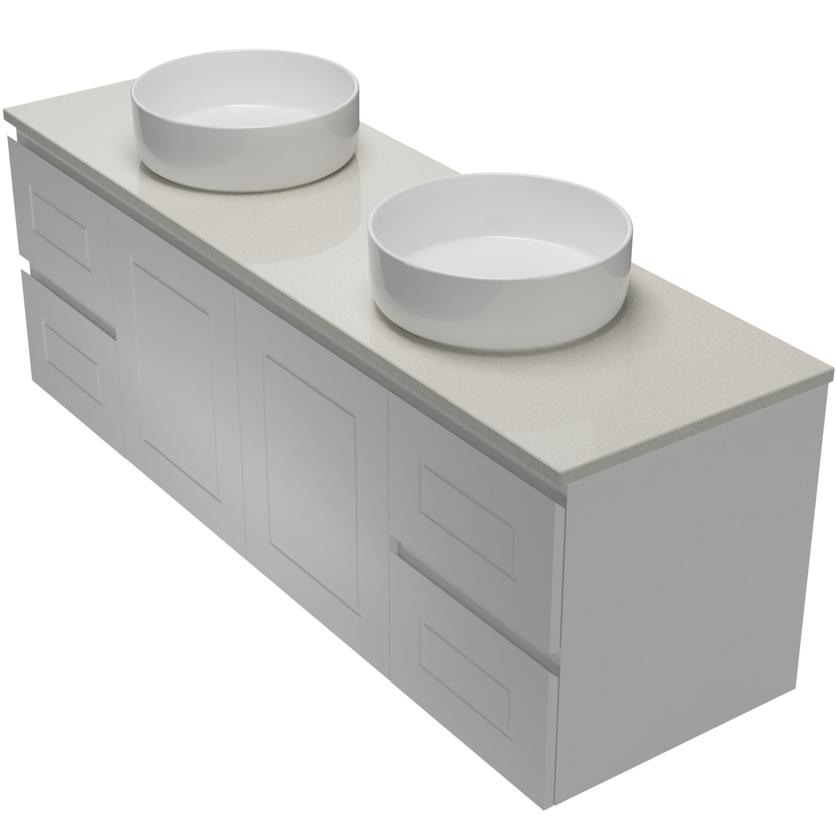 Nevada Classic Vanity 1500mm Double White Gloss Above Counter Basins SilkSurface Top Wall hung (NVC-V-1500-D-SSA-W)