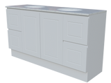Nevada Classic Vanity 1500mm Double White Gloss Under Counter Basins SilkSurface Top Floor standing (NVC-V-1500-D-SSU-F)