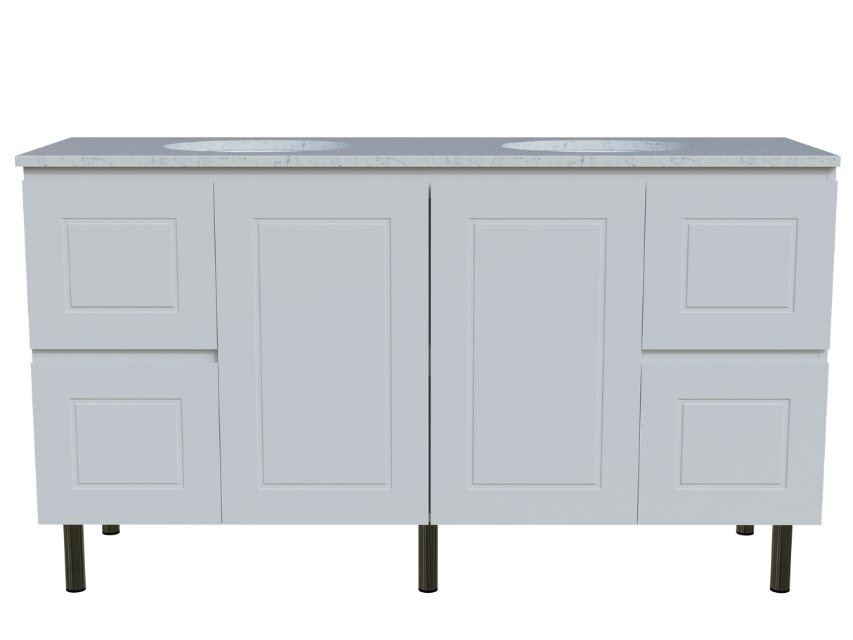 Nevada Classic Vanity 1500mm Double White Gloss Under Counter Basins SilkSurface Top On Legs (NVC-V-1500-D-SSU-L)