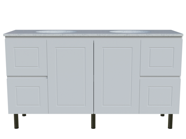 Nevada Classic Vanity 1500mm Double White Gloss Under Counter Basins SilkSurface Top On Legs (NVC-V-1500-D-SSU-L)