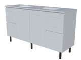 Nevada Classic Vanity 1500mm Double White Gloss Under Counter Basins SilkSurface Top On Legs (NVC-V-1500-D-SSU-L)
