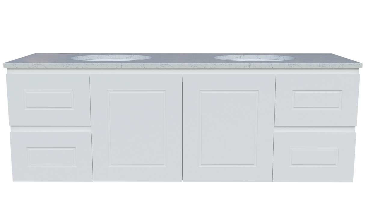 Nevada Classic Vanity 1500mm Double White Gloss Under Counter Basins SilkSurface Top Wall hung (NVC-V-1500-D-SSU-W)