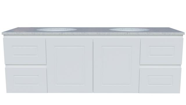 Nevada Classic Vanity 1500mm Double White Gloss Under Counter Basins SilkSurface Top Wall hung (NVC-V-1500-D-SSU-W)